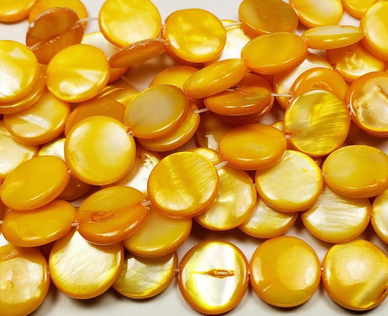 10-11mm Orange Yellow Mother Of Pearl Coin Beads