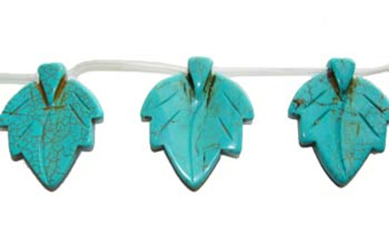 22x29mm 9 Beads Turquoise/Howlite Carved Leaf Beads