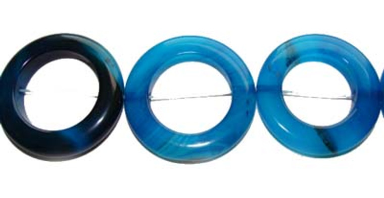 35mm Sea Blue Agate Circle Beads. 10 Beads Per Strand.