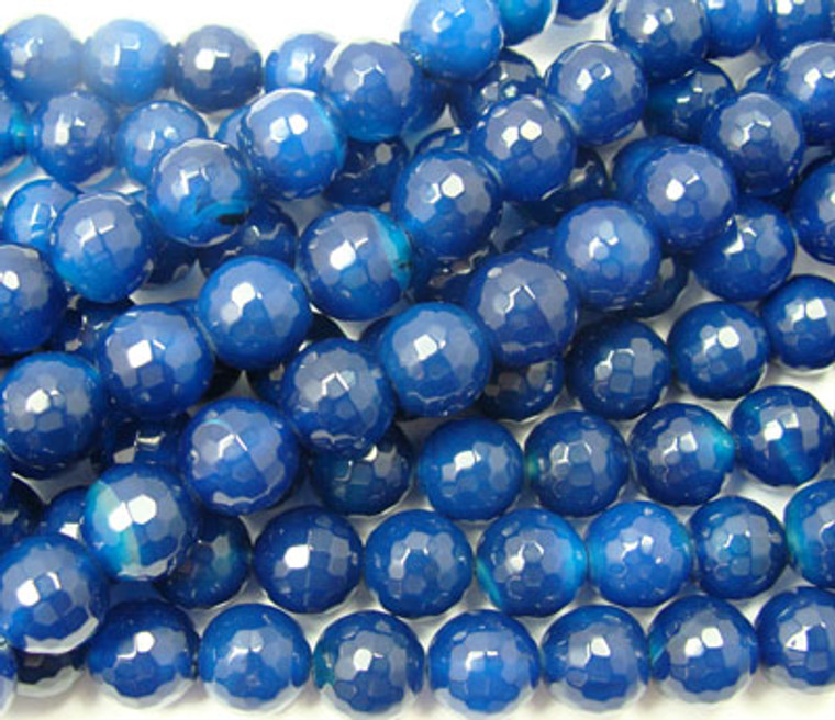 10mm Dark Blue Agate Faceted Round Beads