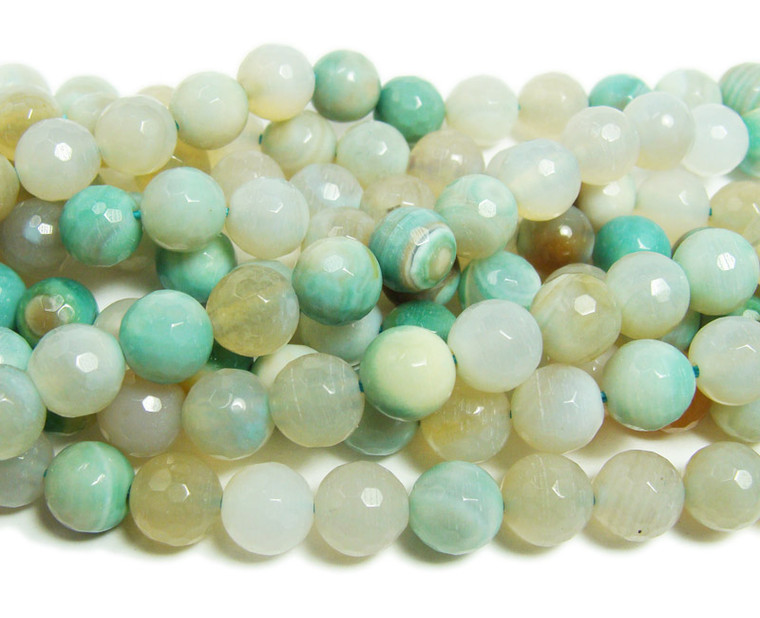 8mm Striped Turquoise Agate Faceted Round Beads