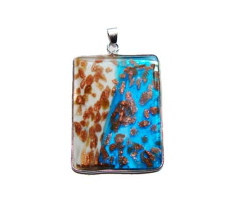 30x40mm Blue And White Murano Style Glass Rectangle Pendant