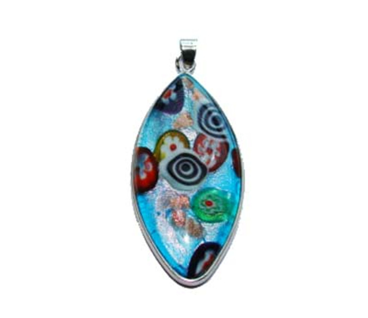 23x46mm Blue Mulit-Color Murano Style Glass Marquise Pendant