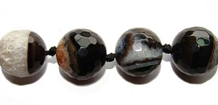 20mm Approx. 8" Black And White Quartz Agate Faceted Round Beads
