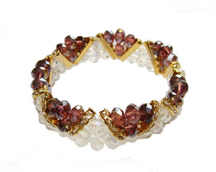 7 3/4 - 8 Inches Purple Fashion Glass Stretch Bracelet