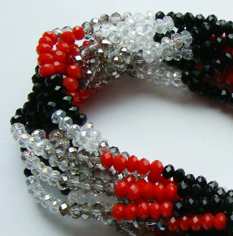 2x4mm 12.5" Red Black Clear Smoky Glass Faceted Rondelles