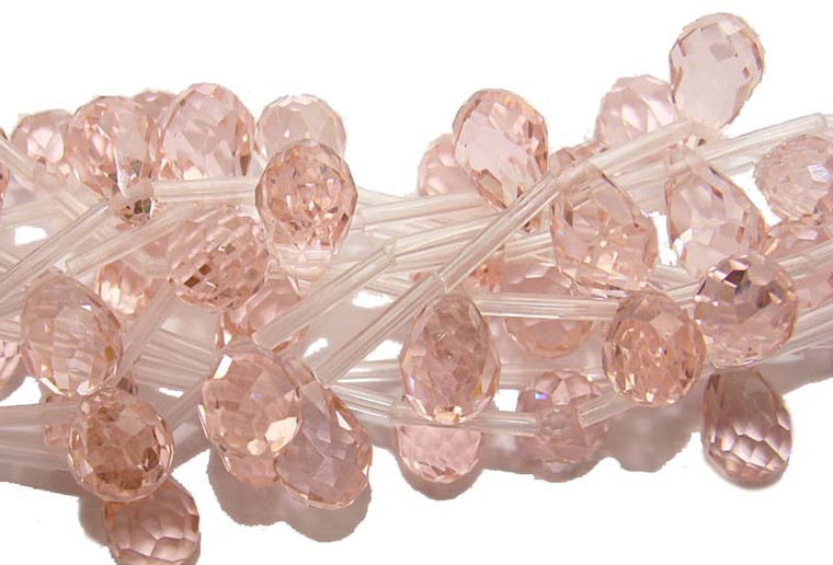 10x18mm 8 Beads Pink Glass Faceted Briolette Beads