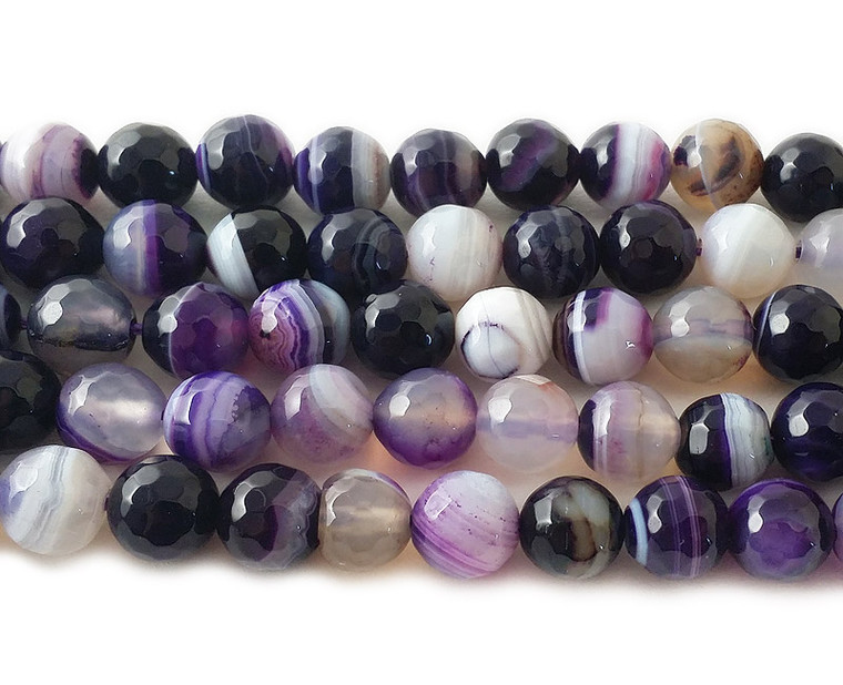 12mm 15.5 Inch Strand Purple Striped Agate Faceted Round Beads