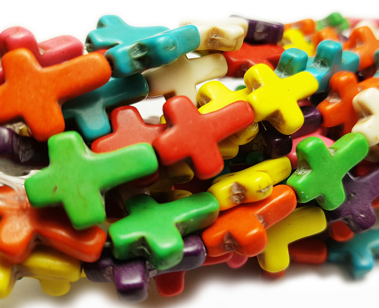 12x15mm Multi Color Howlite Cross Beads
