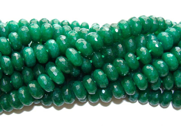 5x8mm Emerald Green Jade Faceted Rondelle Beads