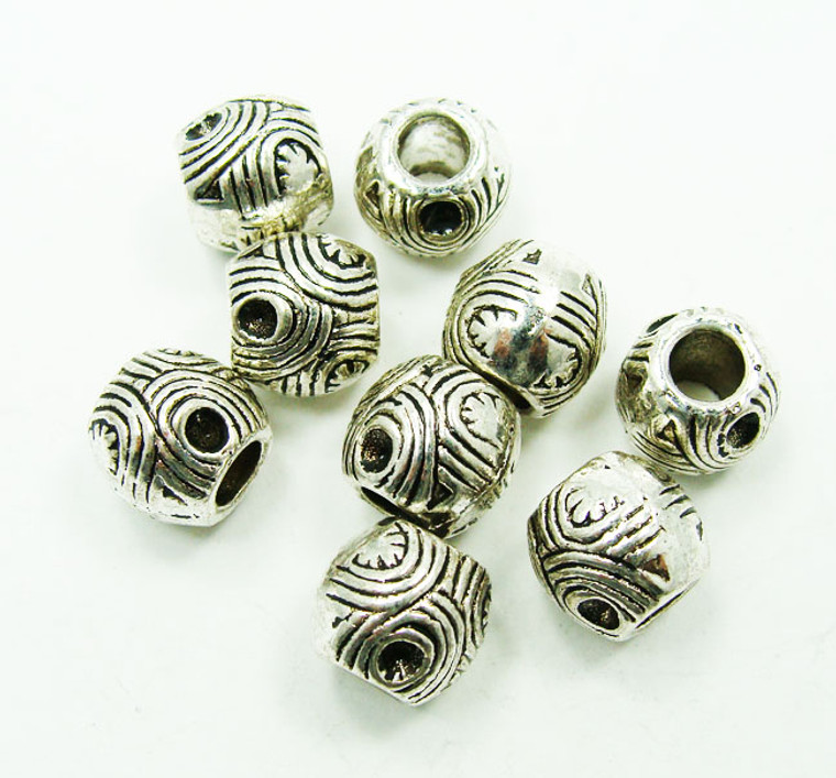 8x9mm 20 Pieces Bali Style Pewter Drum Beads