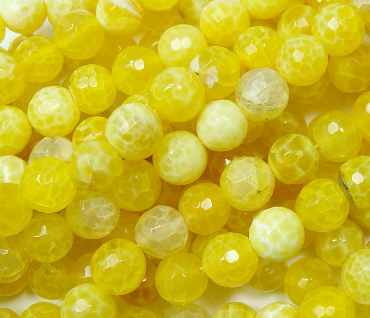 8mm 15.5 Inches Yellow Fire Agate Faceted Round Beads