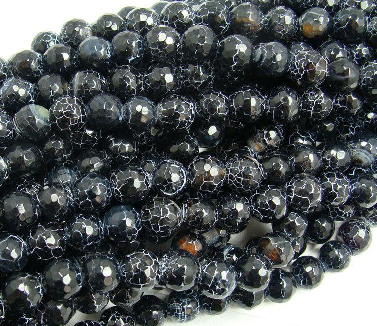 13mm 14.5 Inches Black Matrix Agate Faceted Round Beads