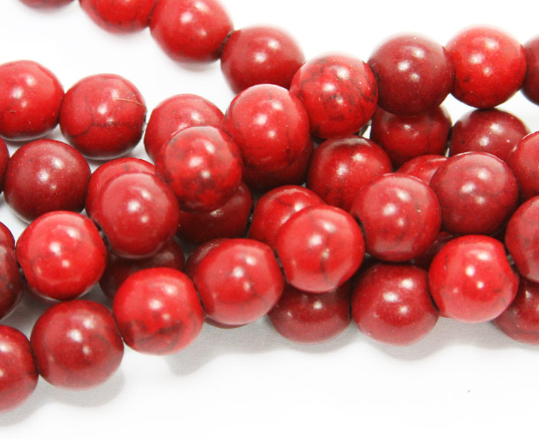4mm 16 Inch Strand Red Howlite Round Beads
