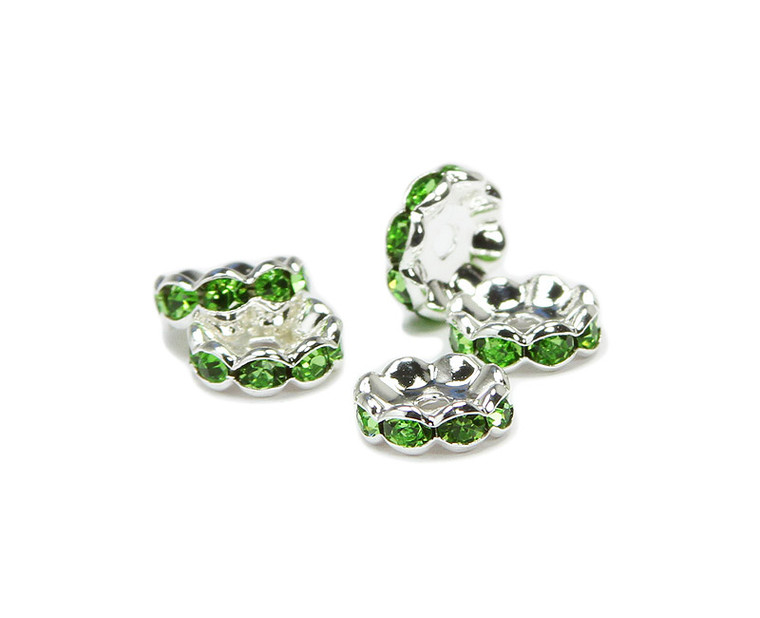 10mm Pack Of 30 Light Green Silver Plated Brass Cz Spacer Beads