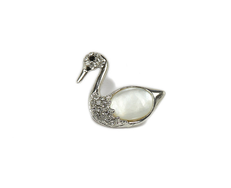 Approx. 30x30mm Mother Of Pearl Shell Swan Brooch With Cz Stones