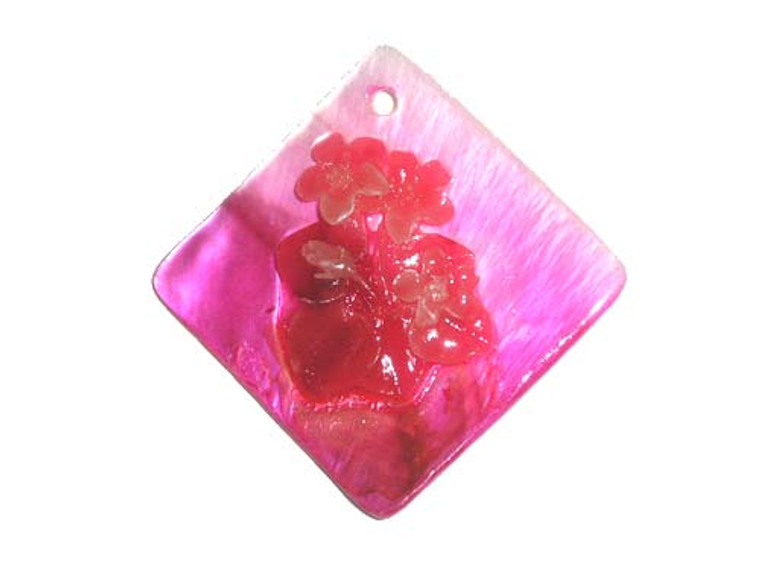 60mm Deep Pink Mother Of Pearl Shell Diamond-Shaped Pendant