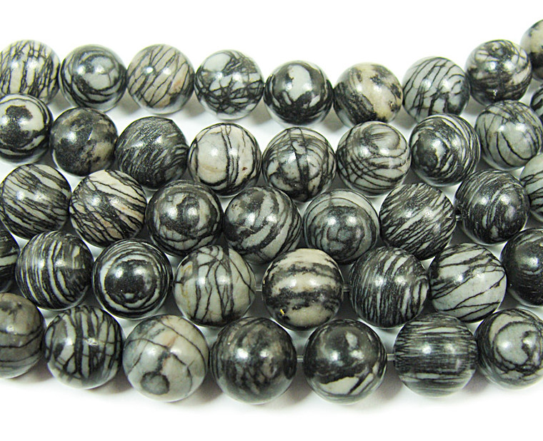 6mm 15.5 Inches Black Web Jasper Round Beads