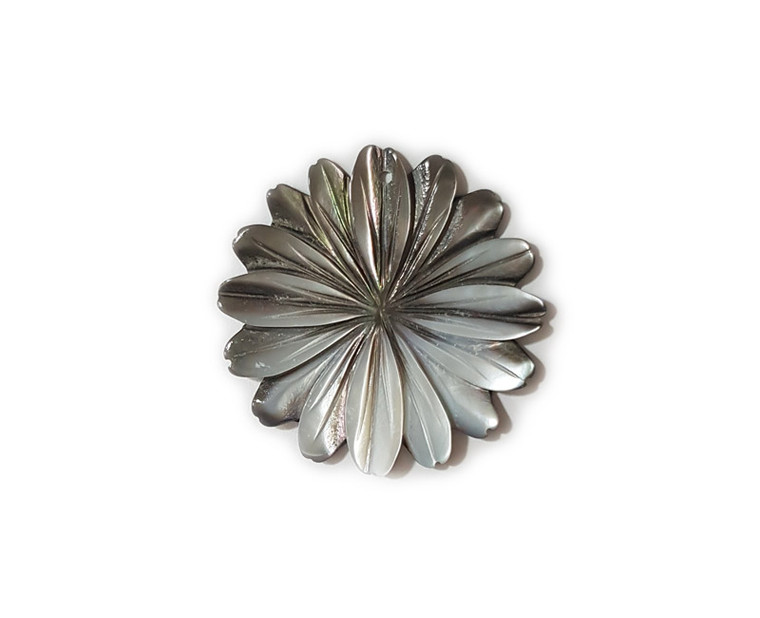 40mm Black Sea Shell Multi Petal Flower Pendant