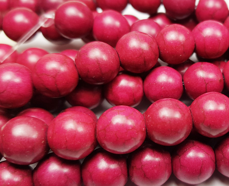 10mm 15.5 Inch Strand Fuschia Red Howlite Round Beads