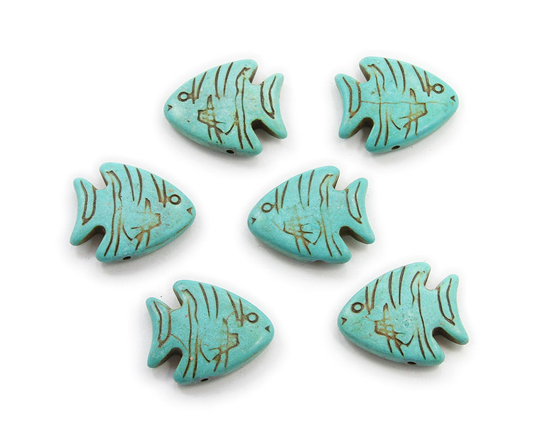 23x26 Pack Of 6 Turquoise Howlite Carved Fish Beads