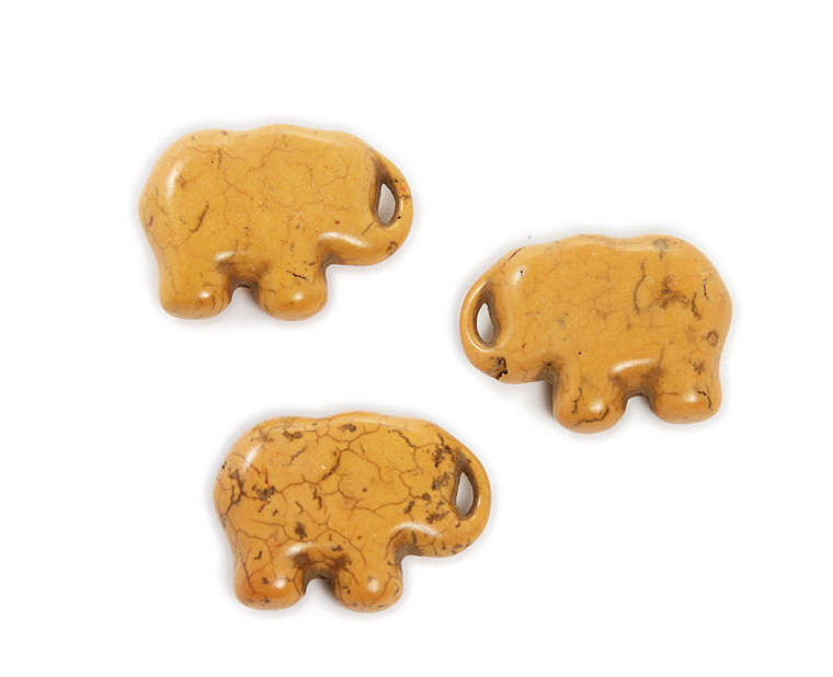 30x40mm Pack Of 3 Orange Howlite Carved Large Elephant Beads