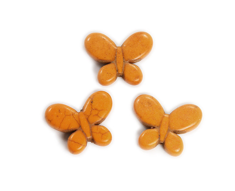 20x25mm Pack Of 6 Orange Howlite Carved Small Butterfly Beads