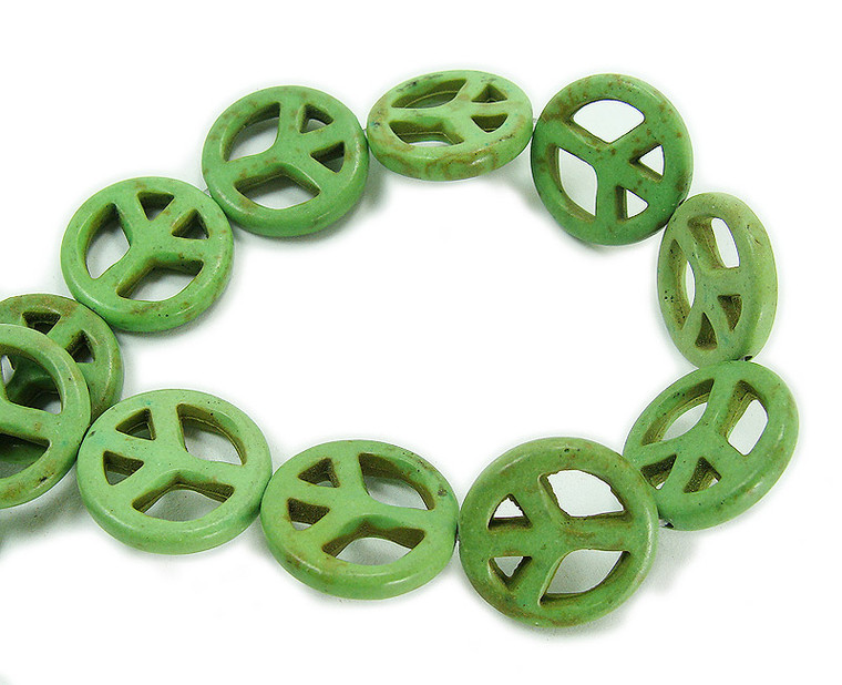 20mm Green Howlite Peace Sign Beads