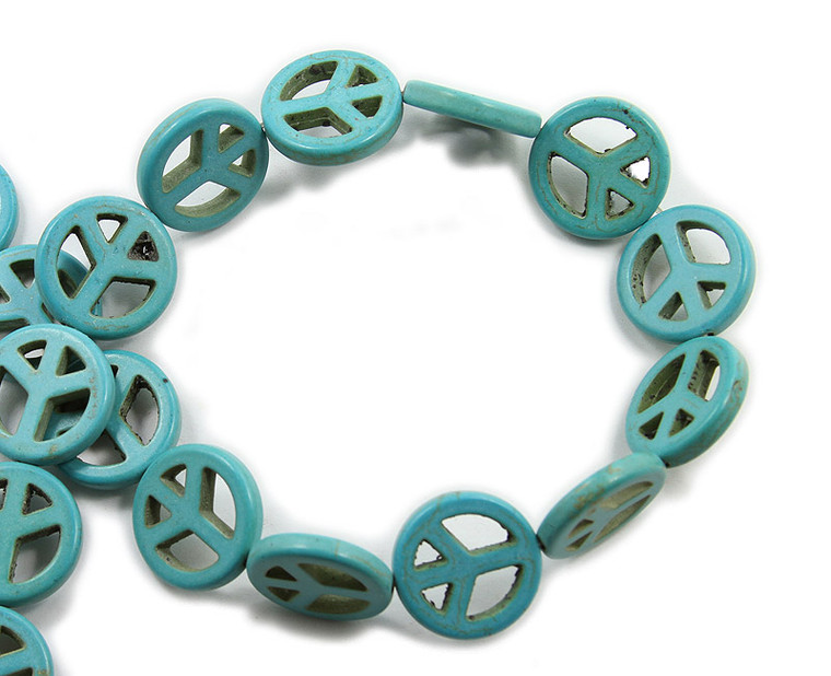 20mm Turquoise Howlite Peace Sign Beads