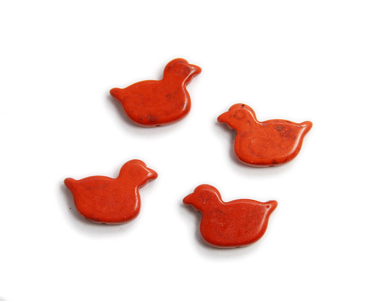 28x20mm Pack Of 4 Red Howlite Carved Duck Beads