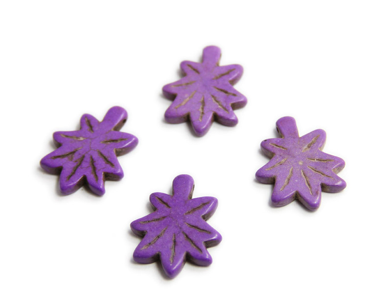 30x24mm Pack Of 4 Purple Howlite Carved Palm Leaf Beads