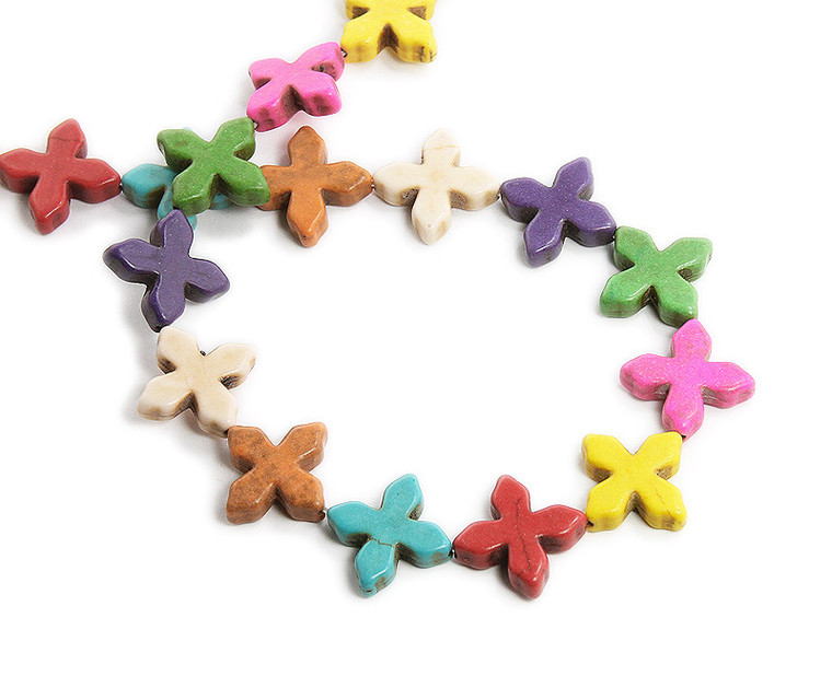 20x20mm Small Cross Multi-Color Howlite Beads