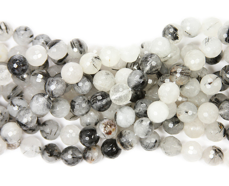 10mm Rutilated Quartz Faceted Round Beads