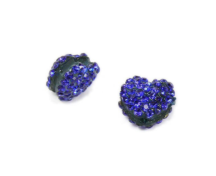 11x13mm Pack Of 2 Deep Blue Cz Puffed Heart Spacer Beads