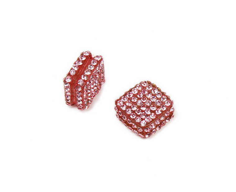 18x18mm Pack Of 2 Bright Pink Cz Diamond Spacer Beads