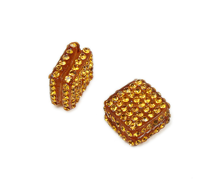 18x18mm Pack Of 2 Golden Yellow Cz Diamond Spacer Beads