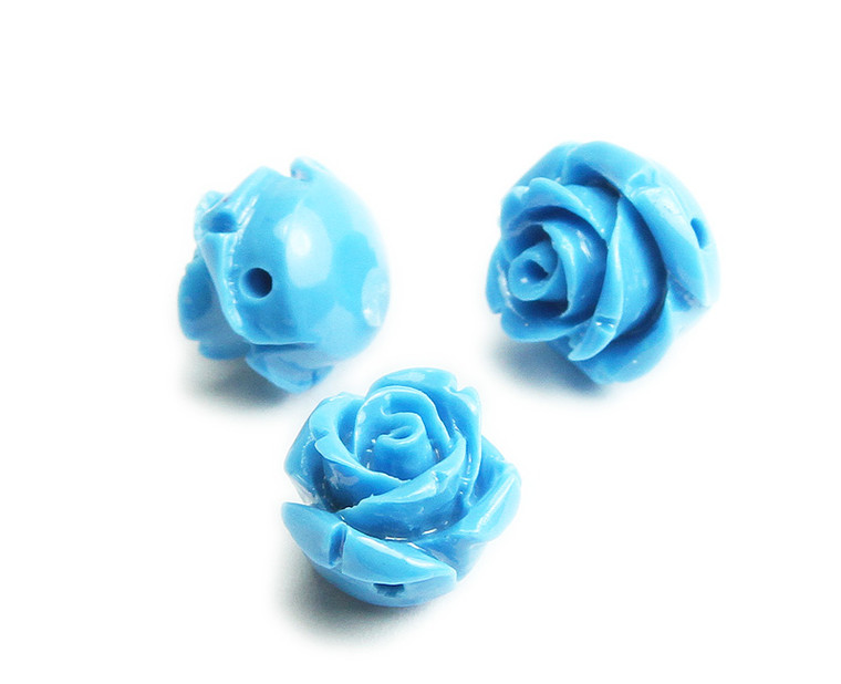 12mm Pack Of 10 Sky Blue Rose Flower Beads