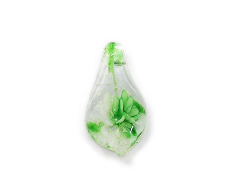 20x34mm Pack Of 2 Green Leaf Murano Style Glass Pendant