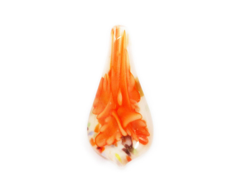 20x34mm Pack Of 2 Orange Streak Leaf Murano Style Glass Pendant