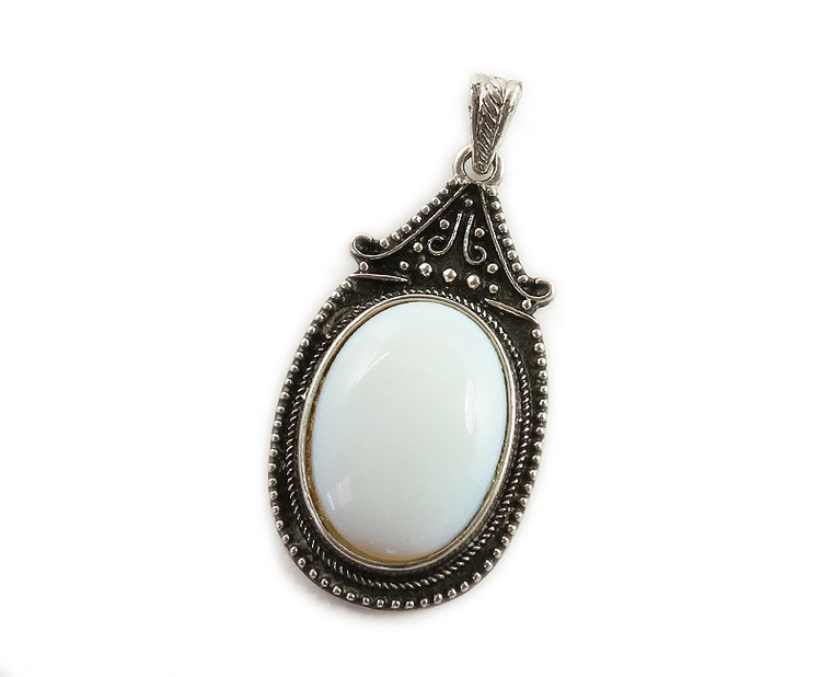 30x55mm Opalite Antiqued Oval Black Frame Pendant