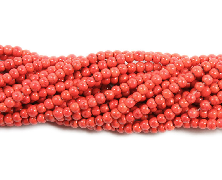 4mm Red-Orange Howlite Glossy Round Beads