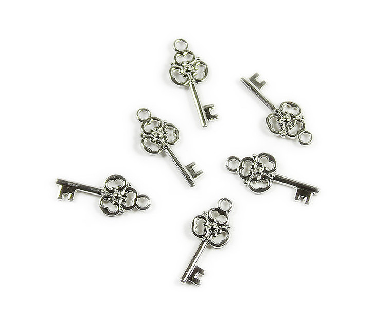 10x24mm Pack Of 10 Bali Style Silver Pewter Mortice Key Charm