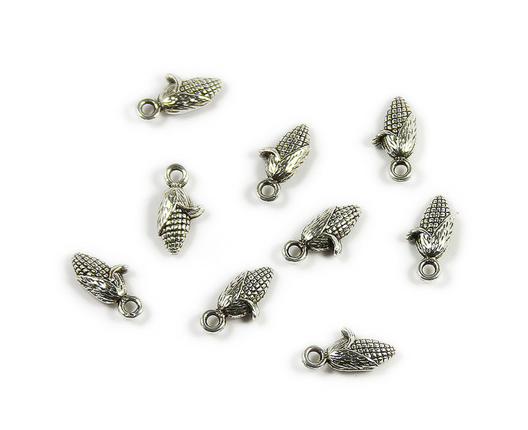 7.5x15mm Pack Of 10 Bali Style Silver Pewter Corn Charm