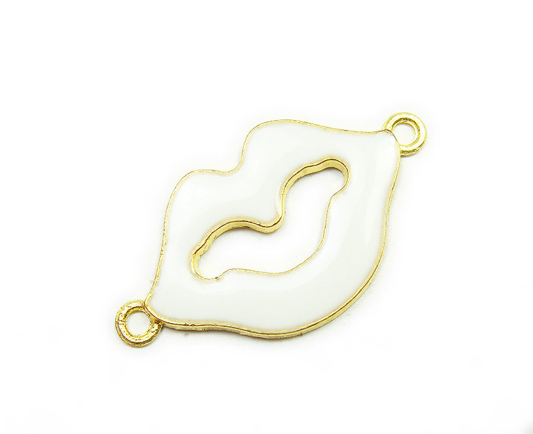 18x35mm Price For 6 Pieces White "Lips" On Gold Metal Connector