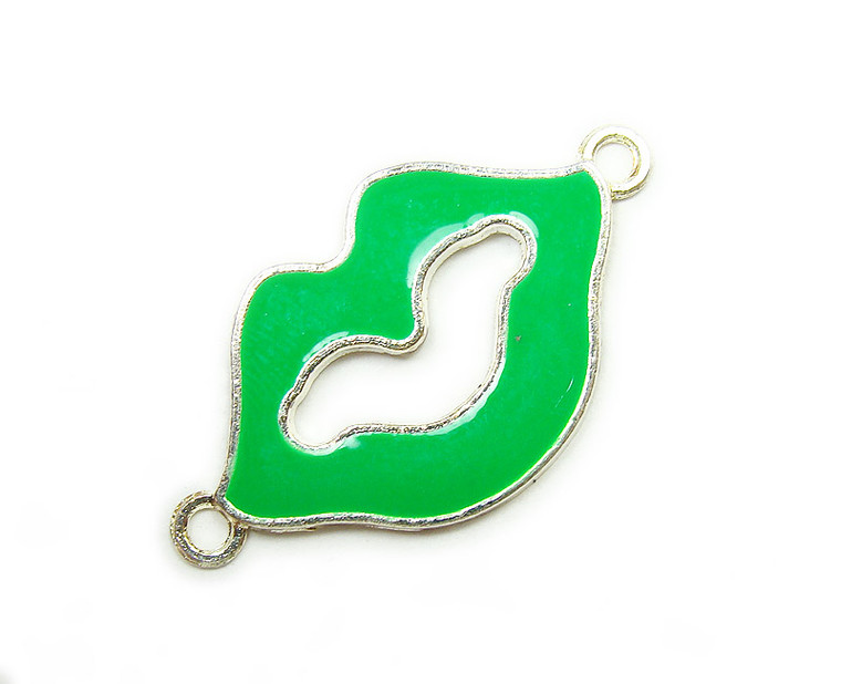 18x35mm Price For 6 Pieces Green "Lips" On Silver Metal Connector