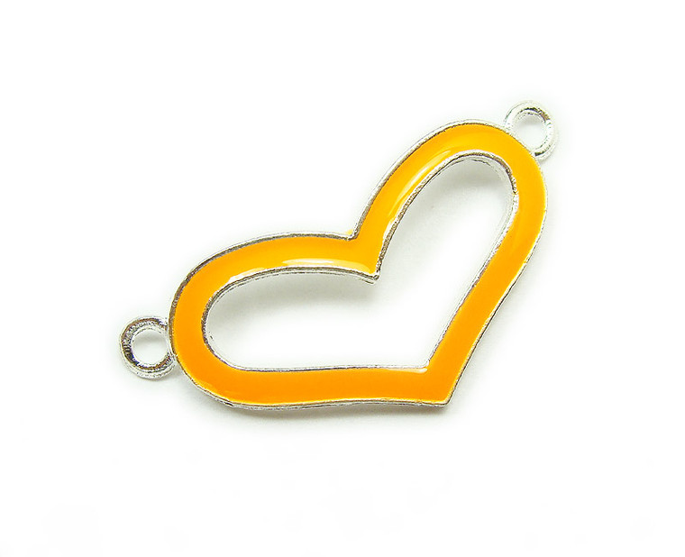 18x38mm Price For 6 Pieces Bright Orange Thin Framed Heart Metal Connector