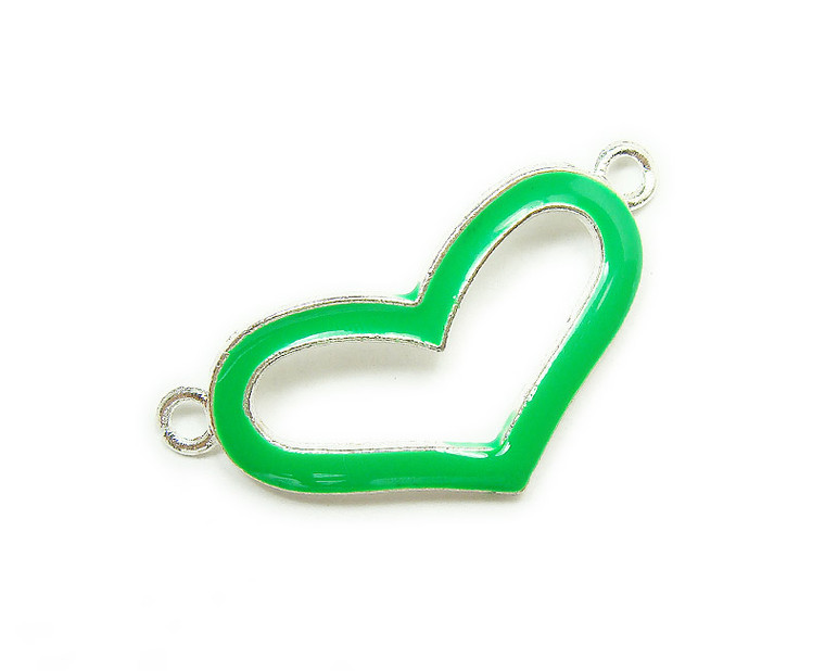 18x38mm Price For 6 Pieces Green Thin Framed Heart Metal Connector