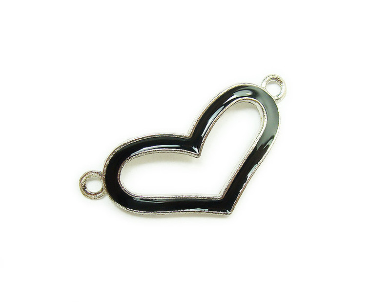 18x38mm Price For 6 Pieces Black Thin Framed Heart Metal Connector