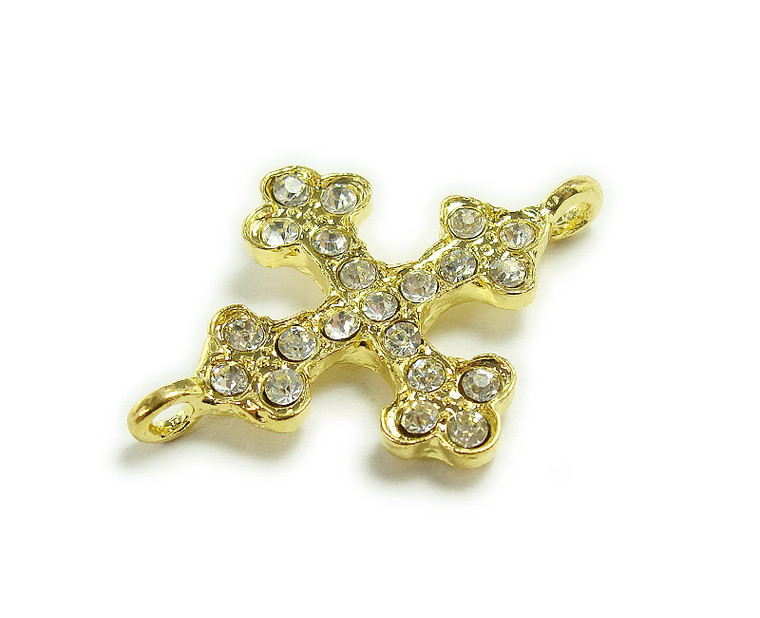 20x30mm Pack Of 5 Gold Metal And Cz Stone Cross Connector