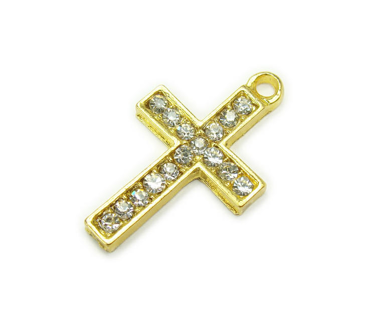 15x22mm Pack Of 2 Gold Metal Cross Charm With Cz Stones